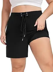 [FOREYOND] Women's Plus Size Board Shorts Quick Dry Swim Shorts High Waisted Swim Pants with Pockets Liner Trunks