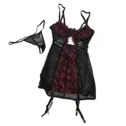 Seven 'til Midnight Starstruck Satin Lace Shadow Stripe Mesh Chemise Women Small