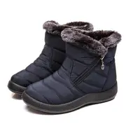 Women Fur Lined Snow Ankle Boots Ladies Winter Warm Waterproof Flat Shoes Size - Blue