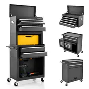 Costway Heightening Combination Tool Cabinet 6-Drawer Rolling Tool Chest Organizer w/Handle&Hooks Garage Warehous Black