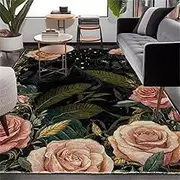 Large Rug Indoor Floor Cover Carpet Living Room Bedroom Office Dining Room Kitchen Hall,Dark Green Pink Multicolor Floral Retro, Dark Green, 180 x 270 cm