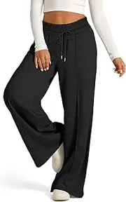 [Oheyeseker] Women's Wide Leg Jogging Bottoms Drawstring High Waist Pouch Trousers