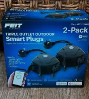 Feit Electric Triple Outlet Outdoor Smart Plugs, 2-Pack, WiFi, Controls Devices