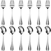 12Pcs Kids Silverware Set, Toddler Utensils Set, Stainless Steel Kids Silverware Set, Ergonomic Fork Spoon and Cutter Set for Children Toddler