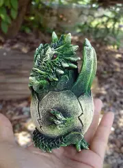 Green Hatching Dragon hatch egg Art Hand Carved Sculpture Fantasy Fairy incubate