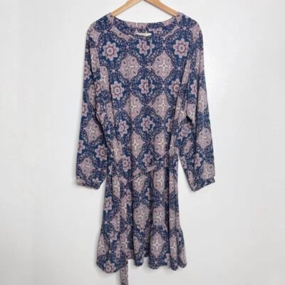 NWT Loft Plus ButtonDown Collarless Ruffle Hem Dress Navy/Purple Size 22