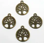 8 Tree of Life Charms Antiqued Bronze Filigree Nature Pendants Open Circle
