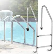 Swimming Pool Ladder,2/3 Steps Stainless Steel Pool Step, Pool Step with Curved Handrails for Water Park Fish Pond Swimming Pool(2-Steps1.5mm)