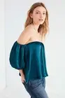 Urban Outfitters M Off Shoulder Silky Slip On Rayon Blouse Top Dark Teal NEW