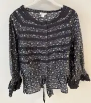 NWT Sundance Catalog Black Gray Floral Cropped “Alaina Top” size L $128