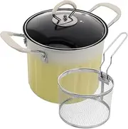 FIXOSHEE 1 Set Cast Iron Deep Fryer with Oil Drainer Lid Non Slip Base Heat Resistant Handles Multi Functional Cooker Frypot for Fish Shrimp Chicken French Fries Cooking Utensils