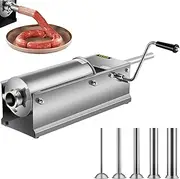 Happybuy 5L Horizontal Stuffer 5L/11Lbs Manual Maker with 5 Filling Nozzles Sausage Stuffing Machine for Home & Commercial Use Stainless Steel, Silver