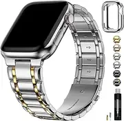 [Fullmosa] Compatible with Apple Watch Band 49mm 45mm 44mm 42mm 41mm 40mm 38mm with TPU Protective Case, Stainless Steel Watch Bracelet Metal Strap for Apple Watch SE Series 9 8 7 6 5 4 3 2 1