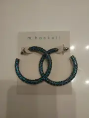 Old Stock Miriam Haskell Blue Pave Rhinestone Hoop Cuff Earrings