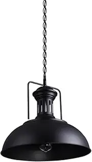 Metal Iron Industrial Pendant Light Fixture, Vintage Farmhouse Pendant Lighting, Retro Rustic Hanging Lamp, Single Chandelier for Kitchen Island Dining Room Table Bar Counter Entrance (All Black)