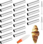 Non-stick Cream Cannoli Tubes, FantasyDay 20 Pcs Stainless Steel Baking Cones Pastry Roll Horn Croissant Mold Cannoli Shells with 3 Clean Brush - Pastry Baking Set for Christmas Cake Anniversary Party