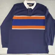 RM Williams Shirt Mens Size 3XL Blue Stripe Polo Long Sleeve Jumper Slim Fit