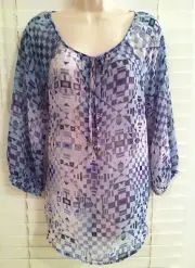 NEW Nine West Vintage America Size Small Blue Blouse Peasant Top 3/4 Sleeve NWT