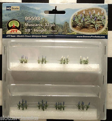 JTT SCENERY 95598 MUSCARIS 32/PK HO-SCALE 3/8" TALL WHITE & PURPLE JTT95598