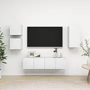 5 Piece TV Cabinet Set White Engineered Wood, Stands, Storage, Room, Entertainment, Stand