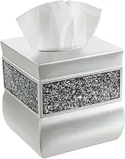 Creative Scents Square Tissue Box Cover Decorative Tissue Holder is Finished in Beautiful Silver Mosaic Glass Brushed Nickel Collection Bathroom Accessories