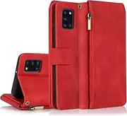 [GoshukunTech] for Samsung A31 Case,for Galaxy A31 Wallet Case[ 8 Card Slots & 1 Zipper Coin Purse] Leather Wallet Flip Cover with Wrist Starp for Samsung Galaxy A31-Red