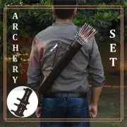 Back Arrow Quiver Genuine Cow Leather Arrow Holder with Brown Leather Arm Guard