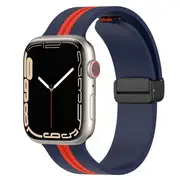 Magnetic D-Buckle Sports Wristband For Apple Watch Series 8 /7 /SE /6 /5 /4 /3 /2 /1 Ultra Loop Strap 38mm 40mm 41mm- (Blue+Red)