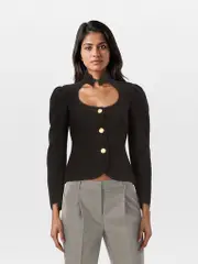 Black Wool Front Cut Out Blazer