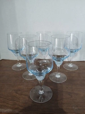 6 Icy Aqua Blue Sasaki Azure Wine barware 6 3/4" Vintage Wine Goblets New