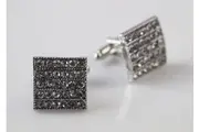 Mens Silver Square Diamante Cufflinks