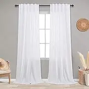 KOUFALL 42x90 Inch Length White Curtains,Back Tab Rod Pocket Semi Sheer Light Filtering Linen Curtain Drapes for Living Room Bedroom,90in Long