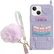 YAKVOOK Kawaii Phone Cases for iPhone 7 Plus/8 Plus,Cute Cartoon Retro Phone Case with Keychain Retro Classic Cellular Phone 3D iPhone 6s Plus/6 Plus Case Soft Silicone Shockproof Cover for Women