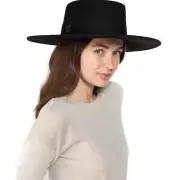 $98.00 Wool Felt Telescope Floppy Hat, Black