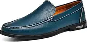 [Abnkarwin] Mens Casual Leather Loafers, Slip-On Dress Boat Shoes, Blue, Black, White, Gray