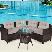 Costway4-Piece Patio Wicker Furniture Set with Cushion-Beige