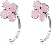 [Generic] Pink Flower Ear Hook Flower Stud Earrings Piercing for Women Fine Jewelry Gift