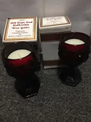 Set Avon 1876 Cape Cod Collection Wine Goblet Bayberry Candlette Holder Ruby Red