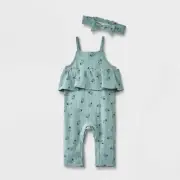 NWT Grayson Mini Baby Girls' Ladybug Romper with Headband - Green 3-6M