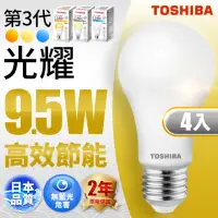 在飛比找momo購物網優惠-【TOSHIBA 東芝】光耀 9.5W LED燈泡 4入(白