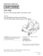 Owners Manual Sears Craftsman 24.0 HP Zero Turn Riding Mower ZTS 7500 -107.27790