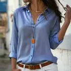 Womens Button UP Blouse Long Sleeve Shirt Summer Solid Color V Neck Tunic OL Top