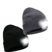 2Pack Unisex LED Beanie Hat Light Rechargeable Winter Warm Knitted Headlight Cap