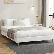 Oikiture Double Size Bed Frame Boucle Bed Base White