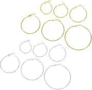 [TEHAUX] Sturdy Metal Large Ring Earrings 24 Pairs Set Silver Gold Hoop Earrings Fashion Round Open Beading