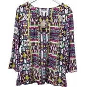 CHICO'S Tribal Addison Top Large (Chicos 3) Purple Green 3/4 Sleeve Peasant NWT