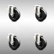 4 Inch 316SS Soft Rubber Wheel Swivel Bolt Hole Caster Set Service Caster