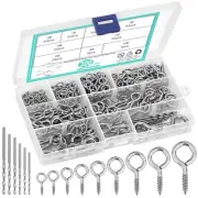 306 PCS Eye Hooks Screws Assortment Kit, (0.6"-1.65") 9 Sizes Nickel Plated for
