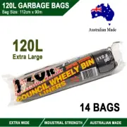 14pcs 120L Extra Large Wide Garbage Bin Black Liners Bags Rubbish Trash 112x90cm