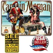 Retro Tin Sign Captain Morgan’s Rum • Pinup Girl • Big Boobs • Tiki Bar • Pirate